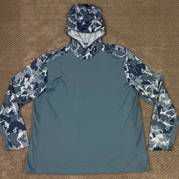 Simms SolarFlex Hoody Hoodie Men's XL Blue Gray Camo Fishing Performance UPF 50 - Picture 1 of 15